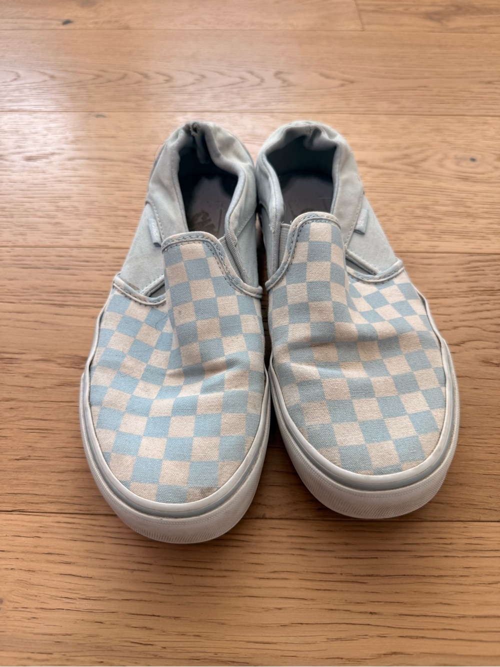 Slip-On Checkerboard Canvas Shoes - Light Blue & White